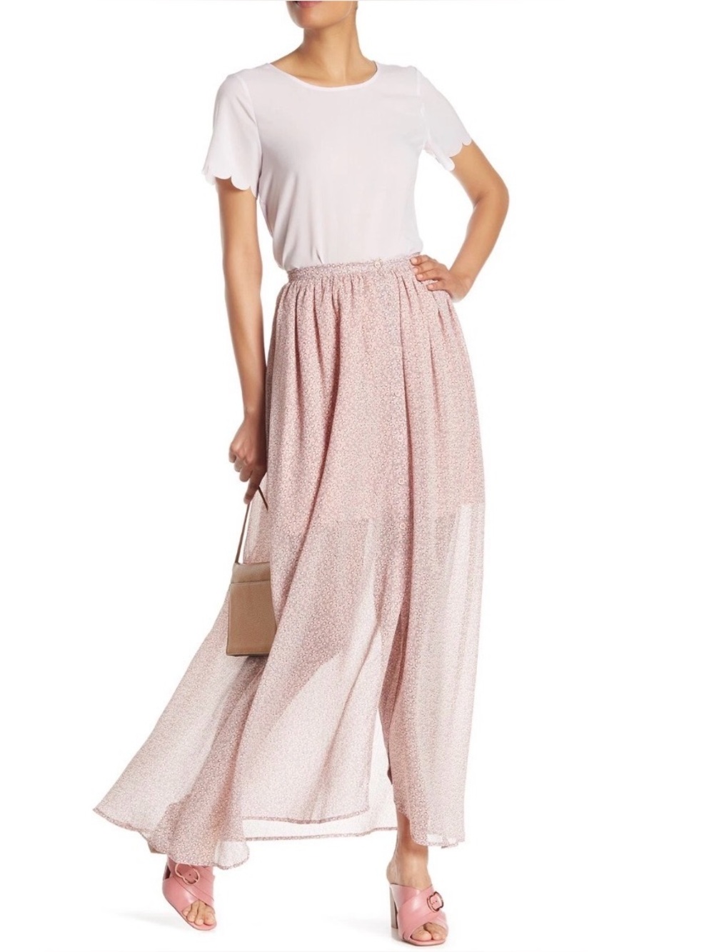 French Connection Elao Maxi Skirt in Teagown Pink Floral